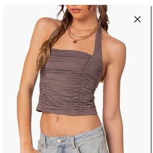 Edikted Brown Ruched Halter Top
